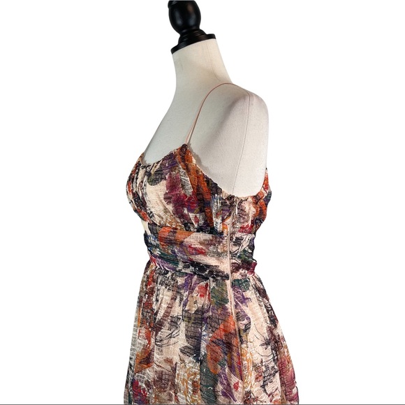 Anthropologie Maeve Mackenzie Spaghetti Strap Dress Floral Mesh Overlay, Size 0 - Picture 2 of 15
